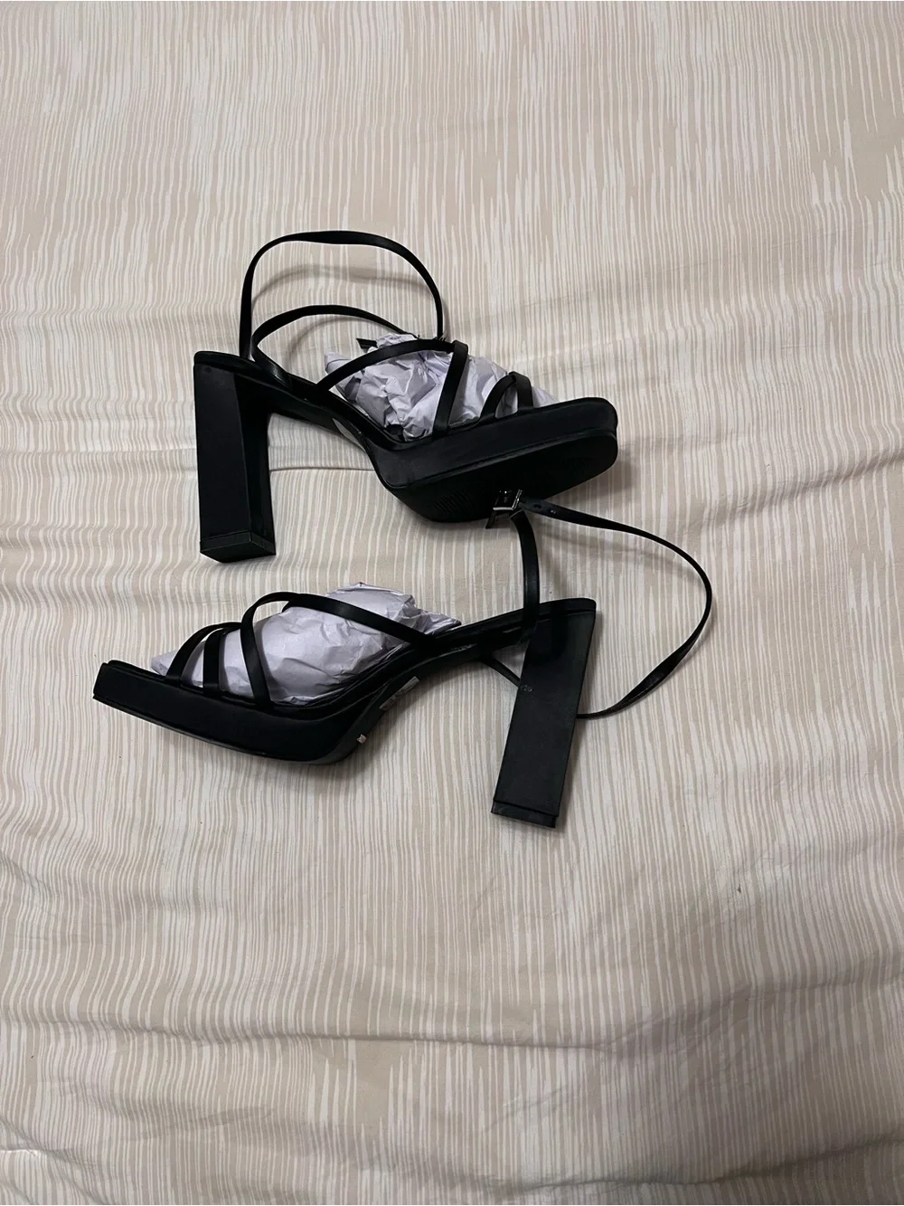 Black Strappy Block Heel Sandals - Women